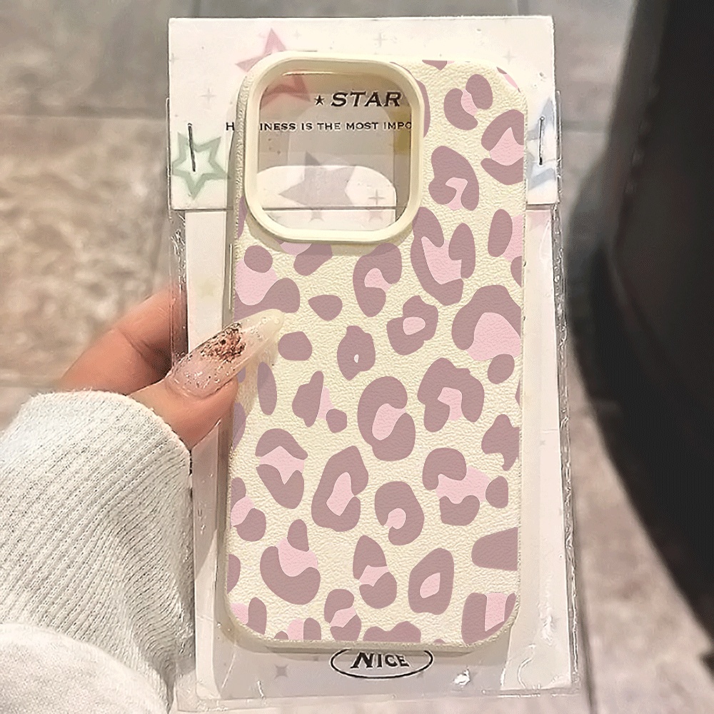 Apple Iphone 15 - Soluk Mor Leopar Desenli Telefon Kılıfı