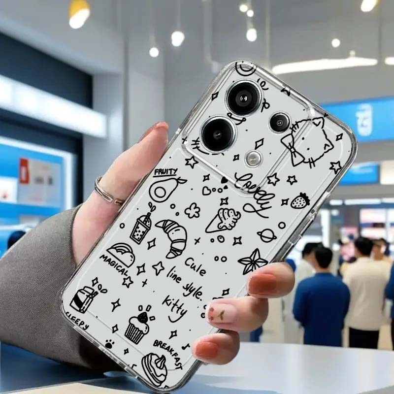 Xiaomi Redmi Note 14 - Siyah Sanat Kedi İllüstrasyonlu Telefon Kılıfı