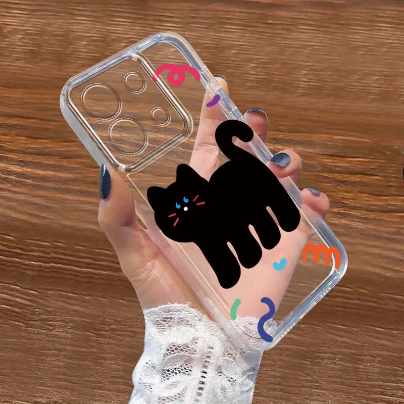 Xiaomi Redmi Note 14 - Siyah Kedi Karikatür Sevimli Xiaomi Redmi