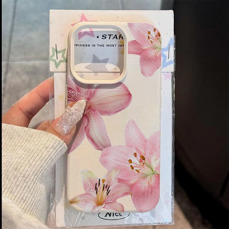 Samsung Galaxy S25 - Pembe Zambak Lichee Desenli Telefon Kılıfı